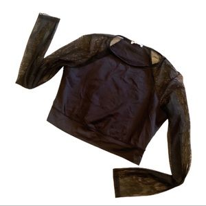 ZARA SPORT Black Crop Top with Sheer Sleeves Sz L